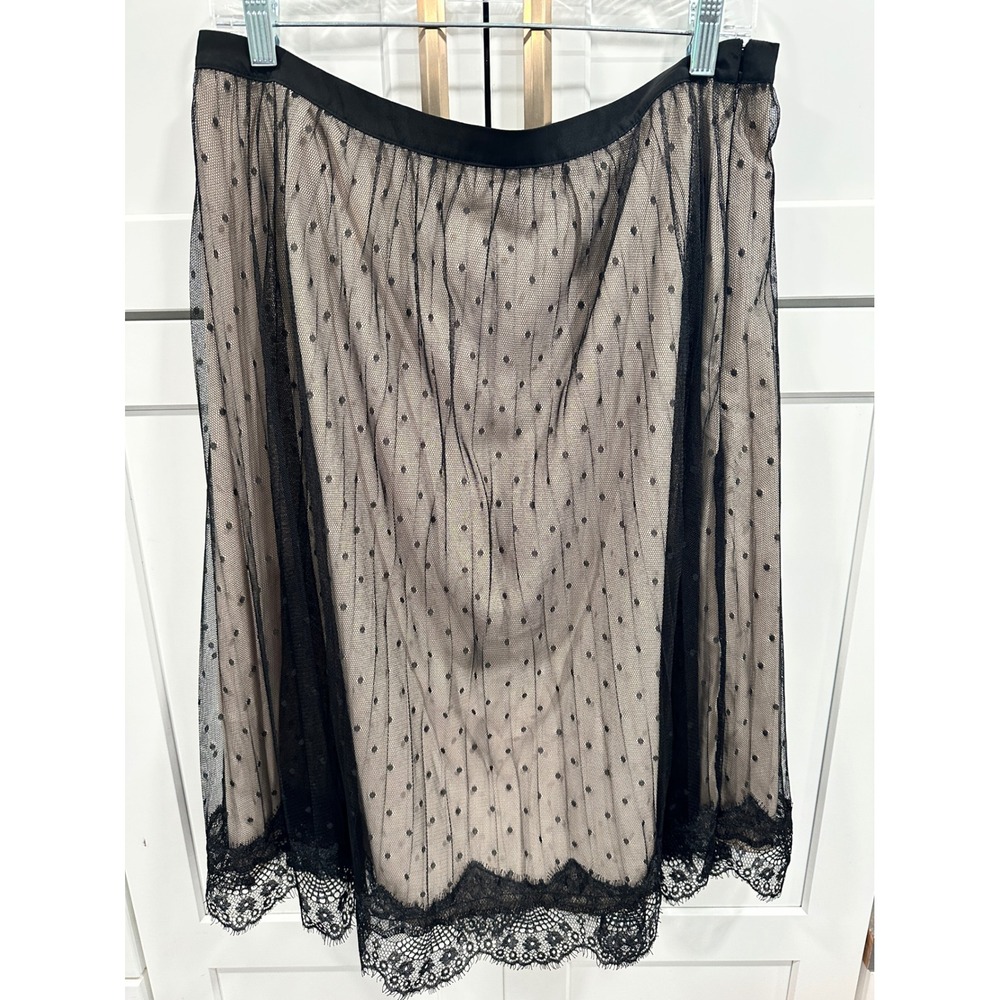 Worthington Womens Black Polka Dot Mesh Lace Trim Knee Length Skirt Size 12